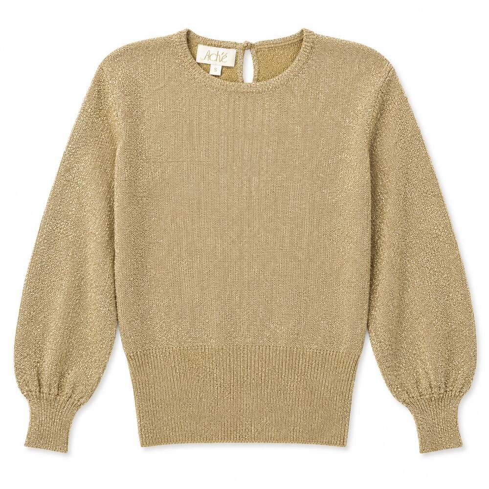 Vintage Cache Gold Metallic Knit Long Sleeve Sweater Size S